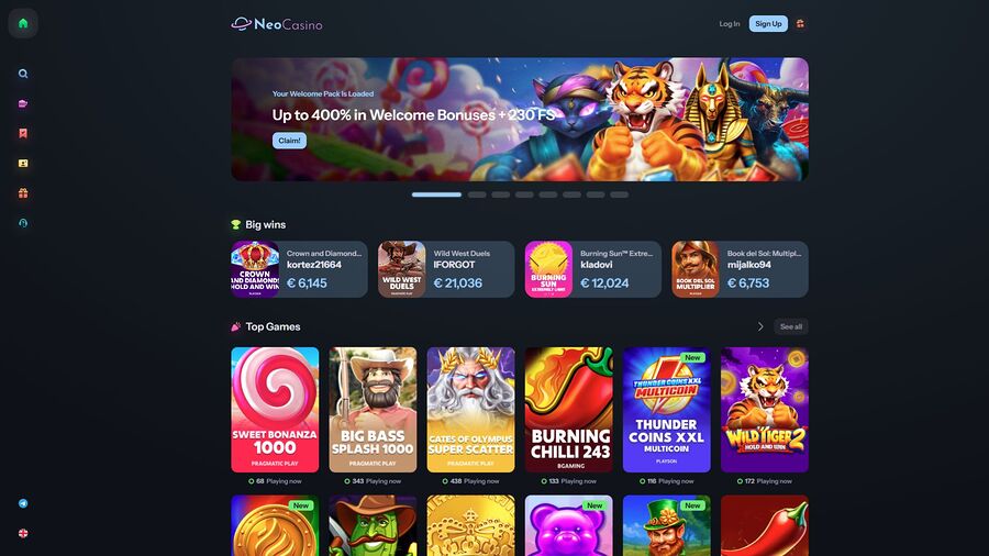 Página de inicio de NeoCasino para escritorio