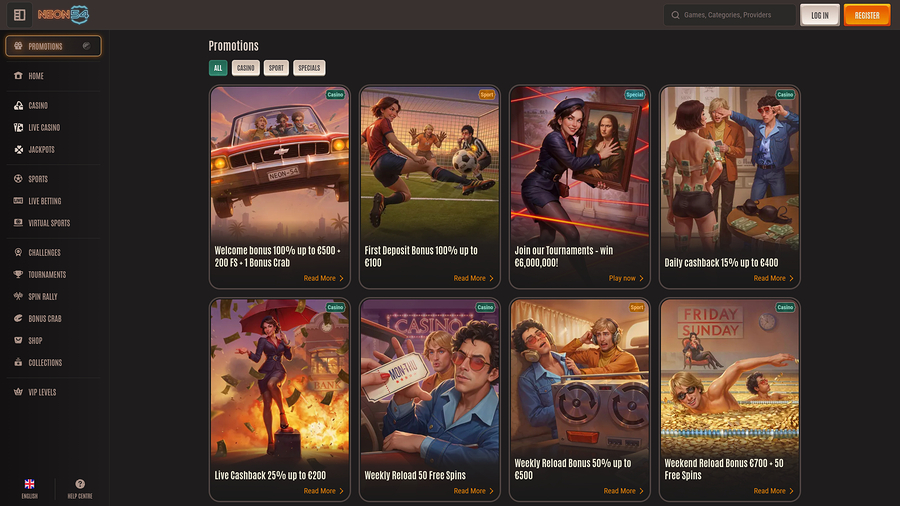 Neon54 Casino Desktop Promotions