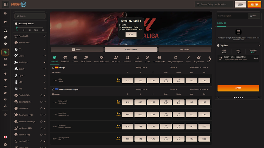 Neon54 Casino Desktop Sports