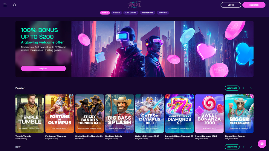 NeonVegas Casino Desktop Homepage