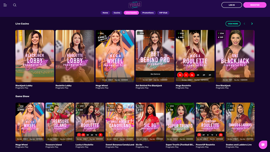 NeonVegas Casino Desktop Live dealer