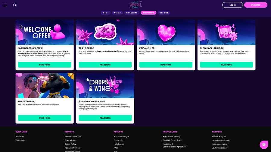 NeonVegas Casino Desktop Promotions