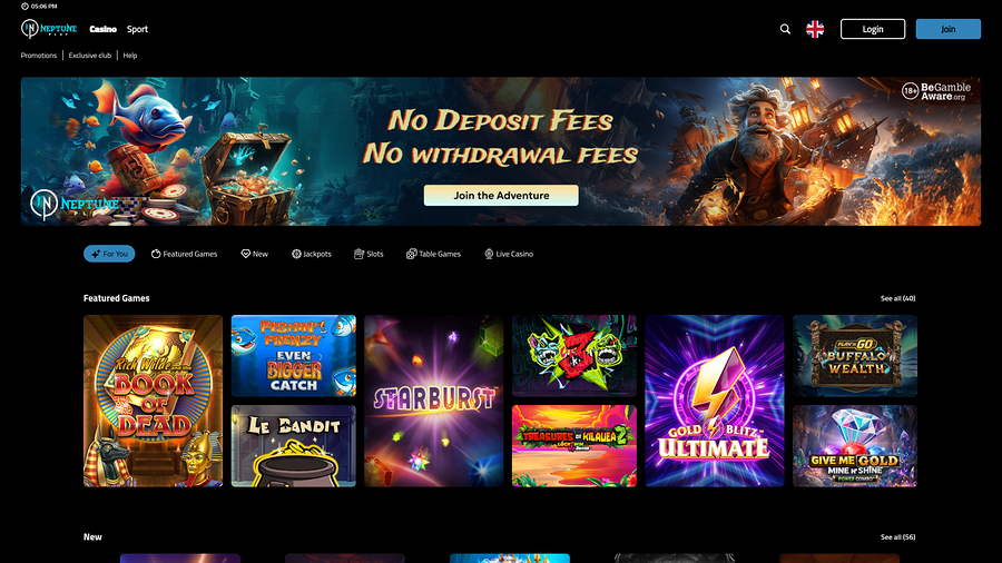 Neptune Play Casino Desktop Homepage