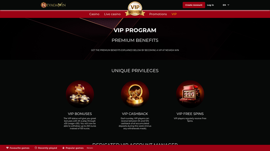 NevadaWin Casino Desktop VIP Program
