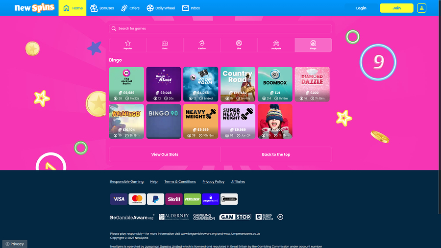 New Spins Casino Desktop Bingo