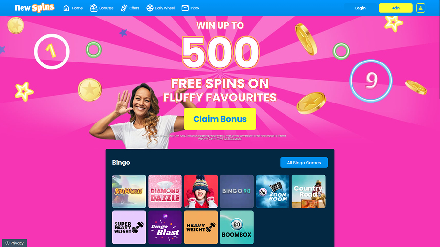 New Spins Casino Desktop Homepage