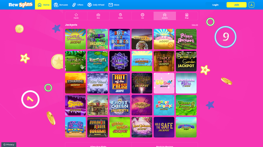 New Spins Casino Desktop Jackpot