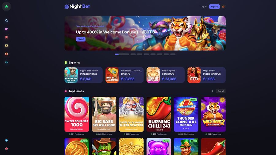 Página de inicio de NightBet Casino para escritorio