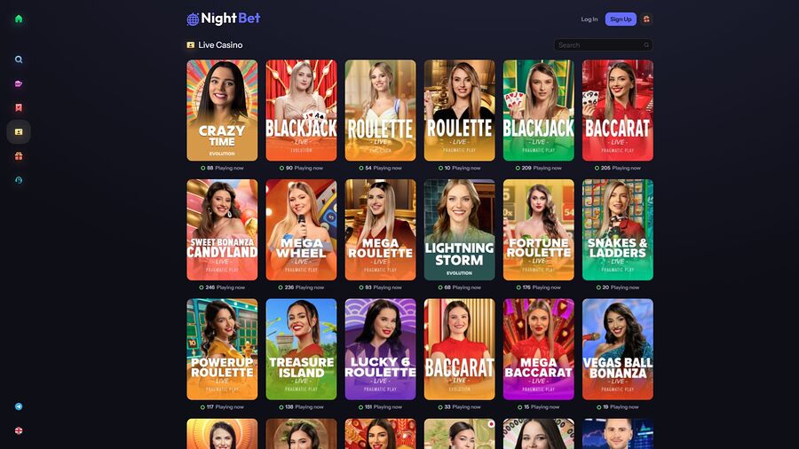 Casino NightBet para escritorio con crupier en vivo