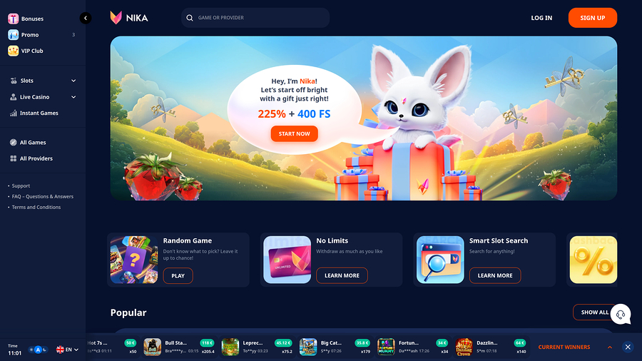 Nika Casino Homepage Desktop