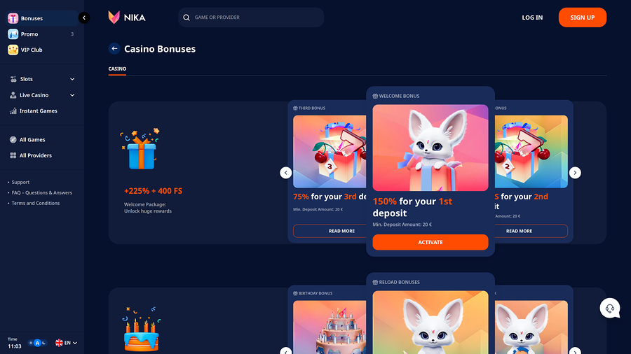 Nika Casino Promotions Desktop