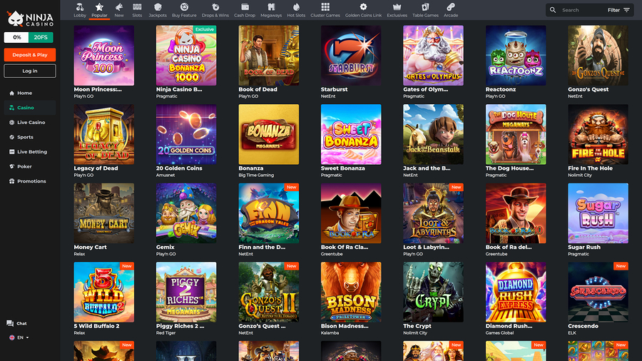 Ninja Casino-spel på datorn
