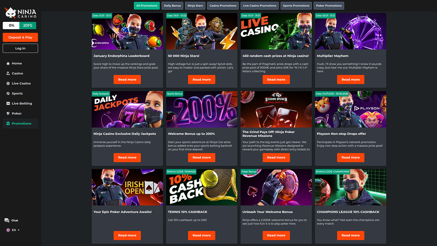 Ninja Casino Desktop-kampanjer