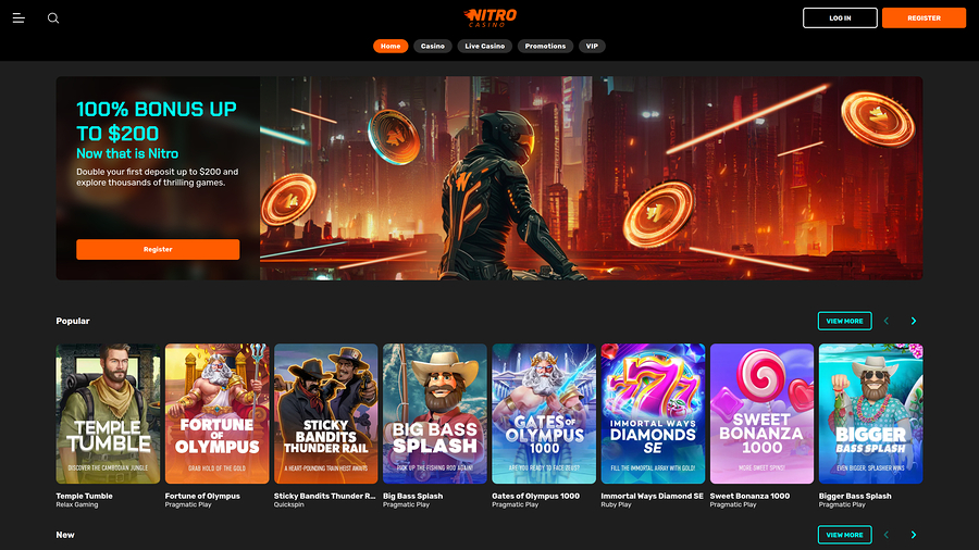 Nitro Casino Desktop Homepage