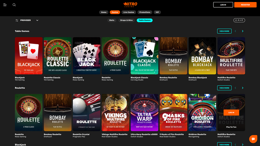 Nitro Casino Desktop Table Games