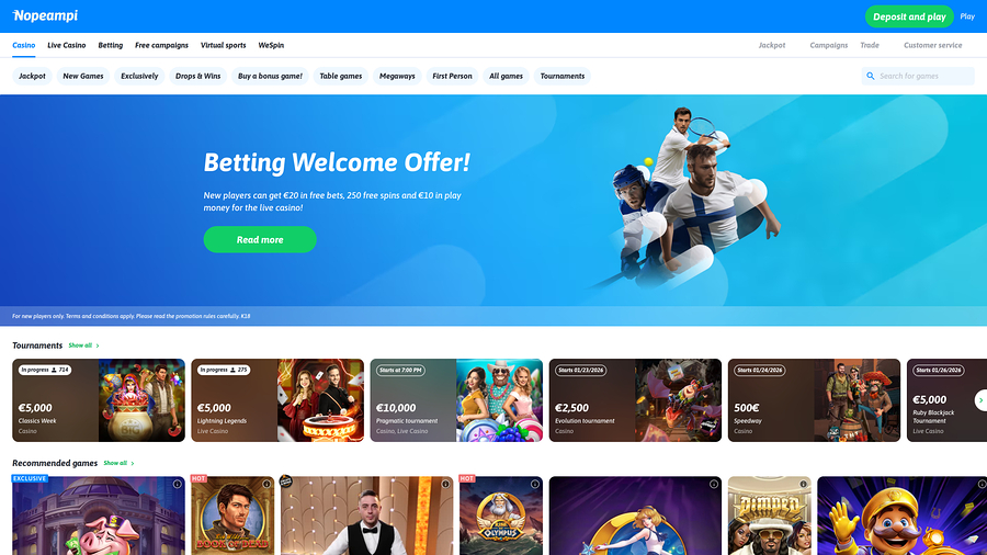 Nopeampi Casino Desktop Homepage