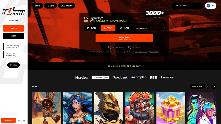 Nopein Casino Desktop Homepage
