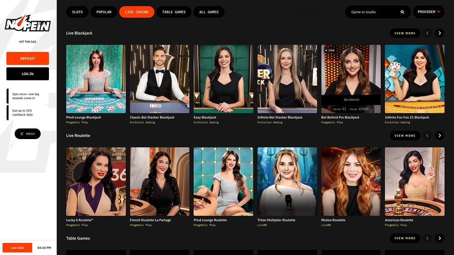 Nopein Casino Desktop Live Dealer