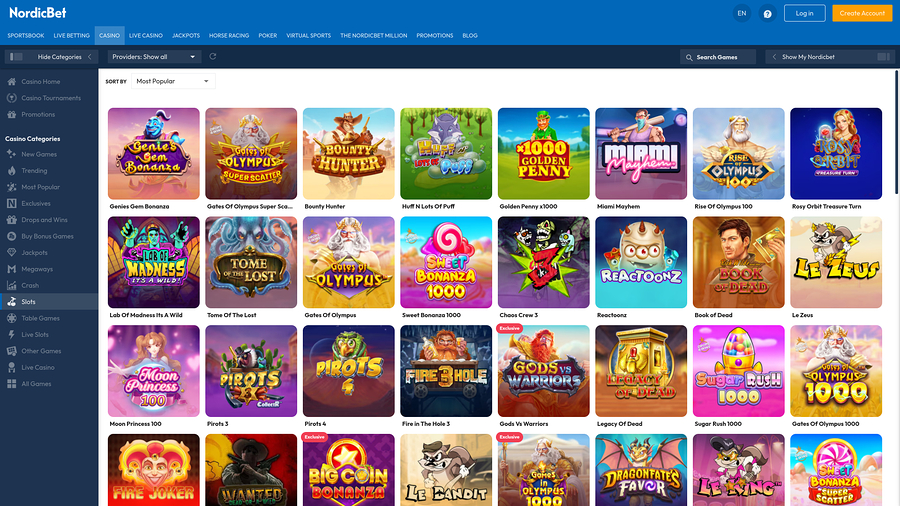 NordicBet Casino Desktop Games