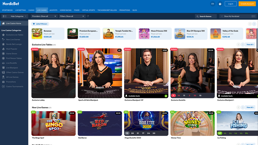 NordicBet Casino Desktop Live Dealer