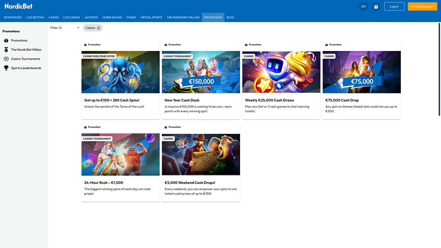 NordicBet Casino Desktop Promotions