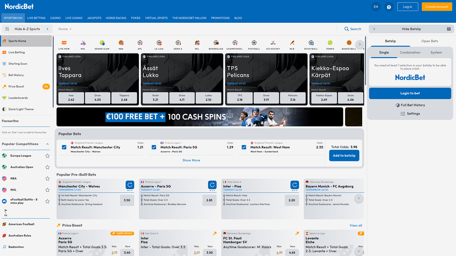 NordicBet Casino Desktop Sportsbook