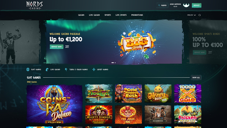 Página de inicio de Nords Casino para escritorio