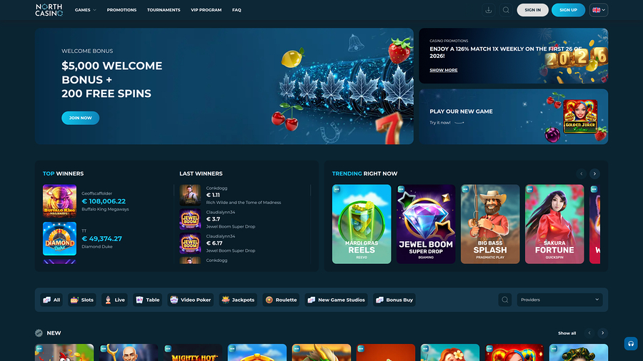 North Casino Desktop Homepage