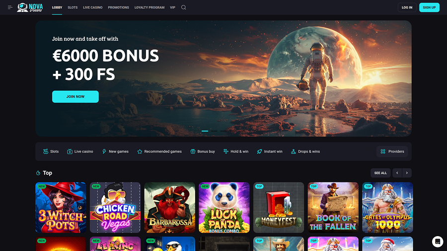 NovaDreams Casino Desktop Homepage