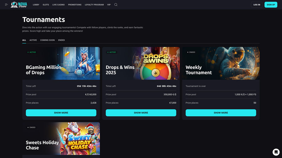 NovaDreams Casino Desktop Tournaments