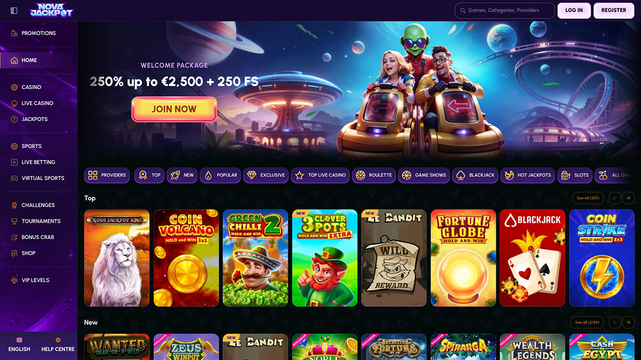 NovaJackpot Casino Desktop Homepage