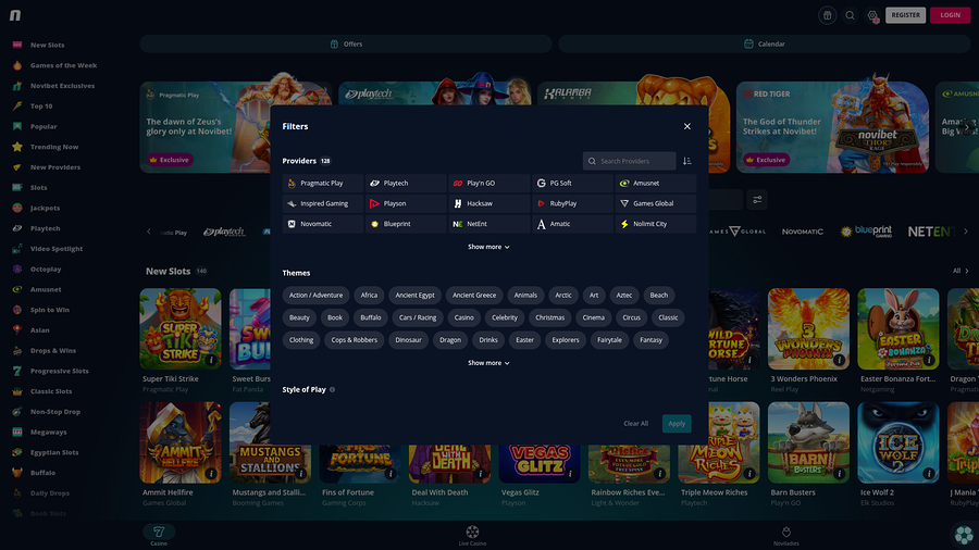 Desarrolladores de juegos de escritorio de Novibet Casino
