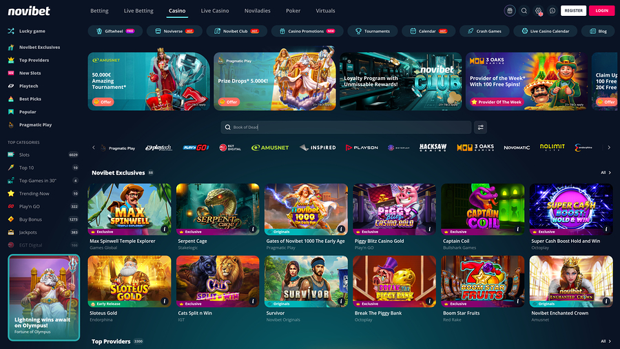 Página de inicio de Novibet Casino para escritorio