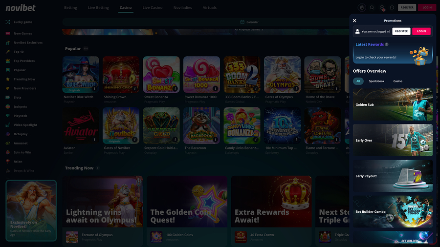 Promociones de escritorio del casino Novibet