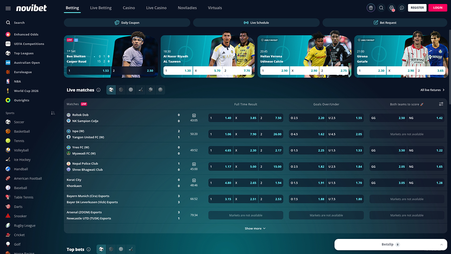 Apuestas deportivas de escritorio del casino Novibet