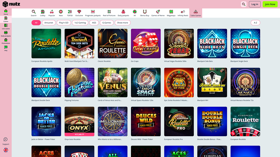 Nutz Casino Desktop Table Games