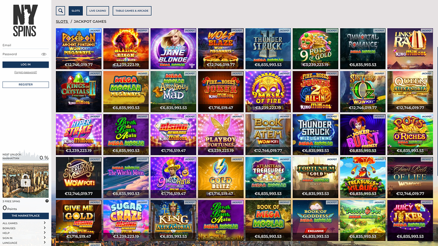 NYspins Casino Desktop Jackpot