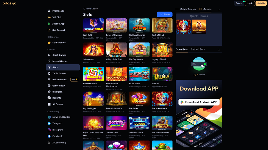 Odds96 Casino Desktop Games