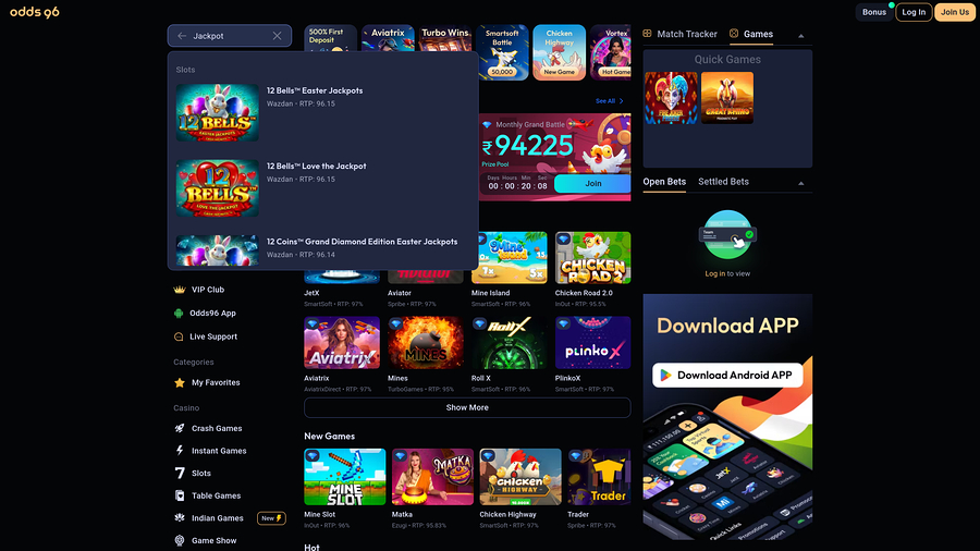 Odds96 Casino Desktop Jackpot