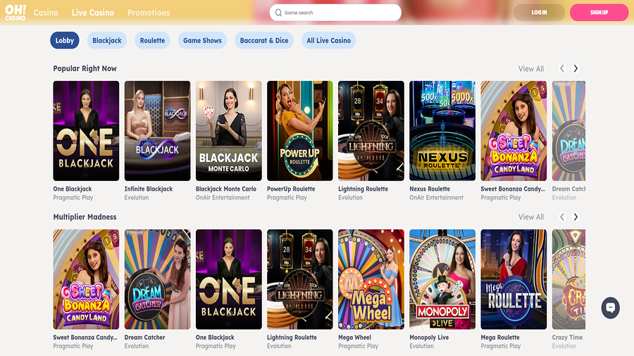 Live Dealer screenshot of Oh Casino for Desktop