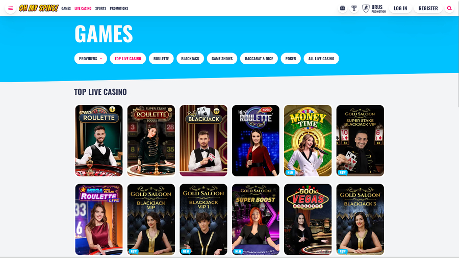 Oh My Spins Casino Desktop Live dealer