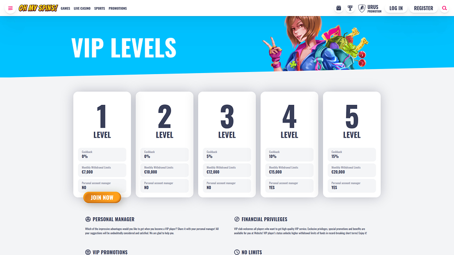 Oh My Spins Casino Desktop VIP Program