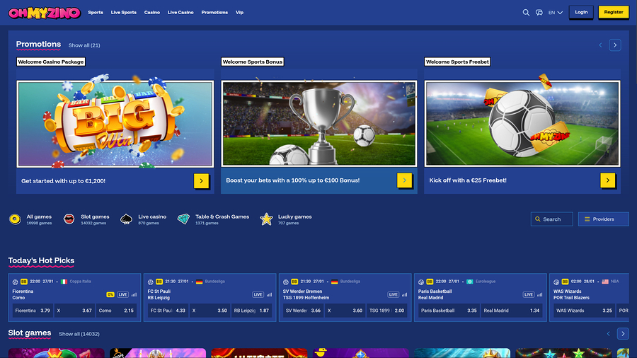 OhMyZino Casino Desktop Homepage