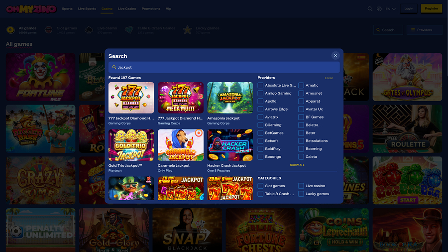 OhMyZino Casino Desktop Jackpot