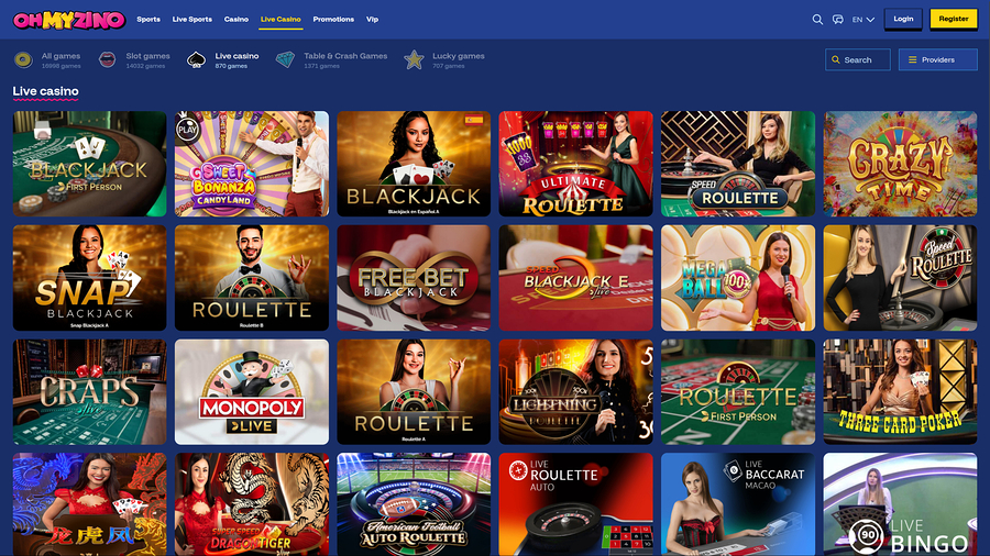 OhMyZino Casino Desktop Live dealer