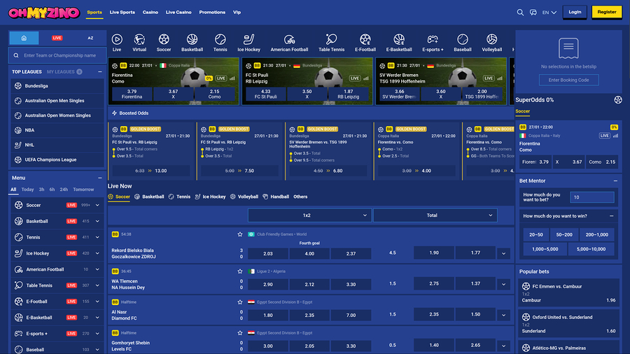 OhMyZino Casino Desktop Sportsbook