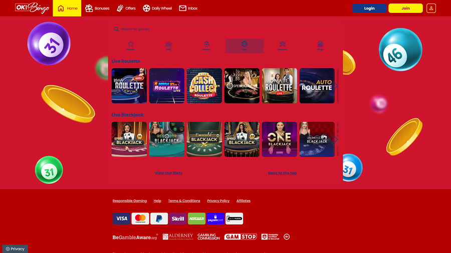 Ok Bingo Casino Desktop Live Dealer