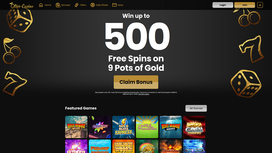 Olive Casino Desktop Homepage
