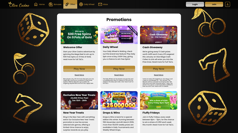Olive Casino Desktop Promotions