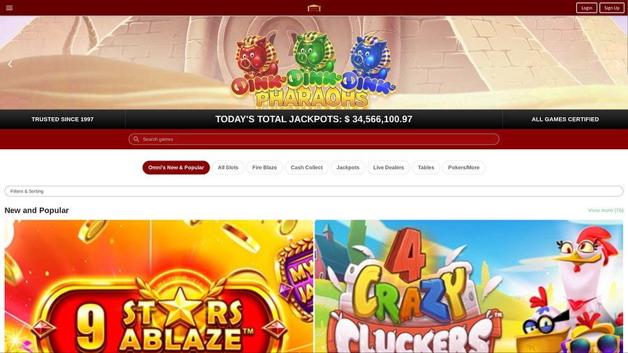 Omni Casino Desktop Homepage